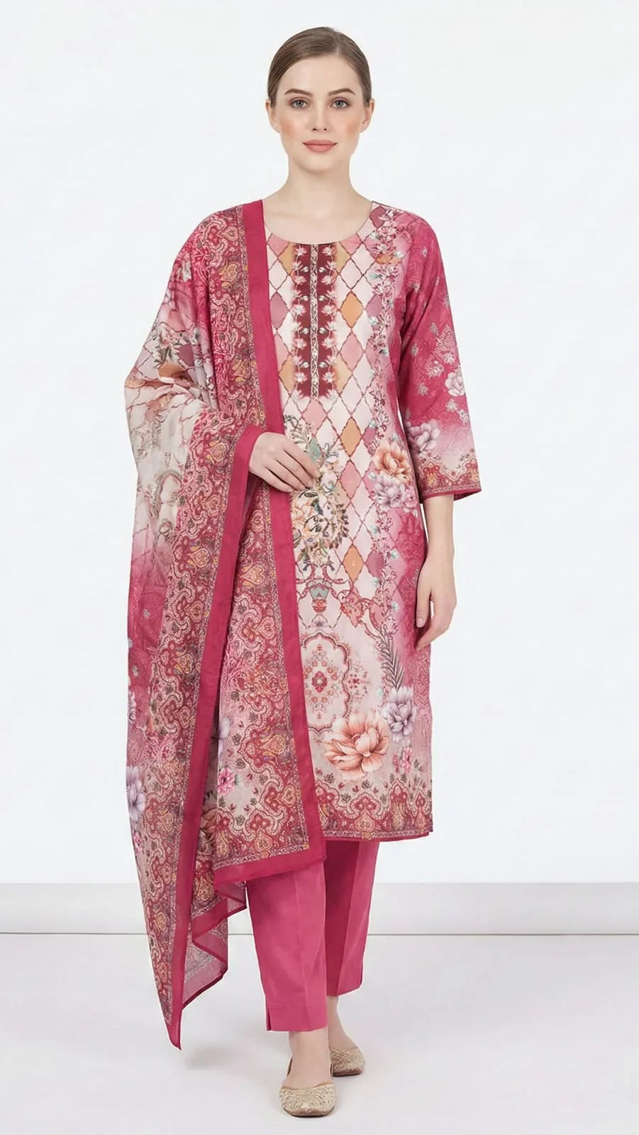 The Mauve Mosaic Set: Dusty Pink Fusion Print Cotton Suit