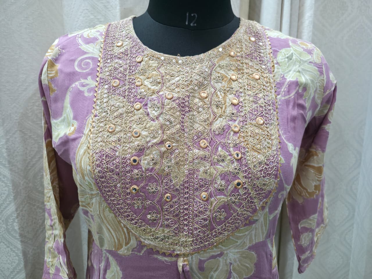 Women's Lilac Lavender Gold Printed Anarkali Kurta Set with Dupatta | Pastel Festive Party Wear Suit