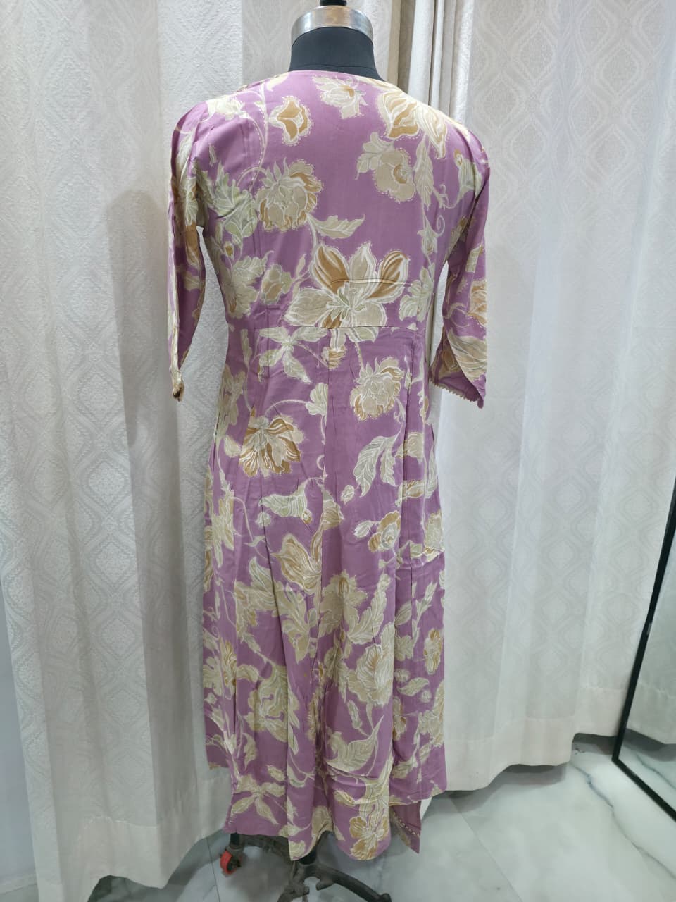 Women's Lilac Lavender Gold Printed Anarkali Kurta Set with Dupatta | Pastel Festive Party Wear Suit