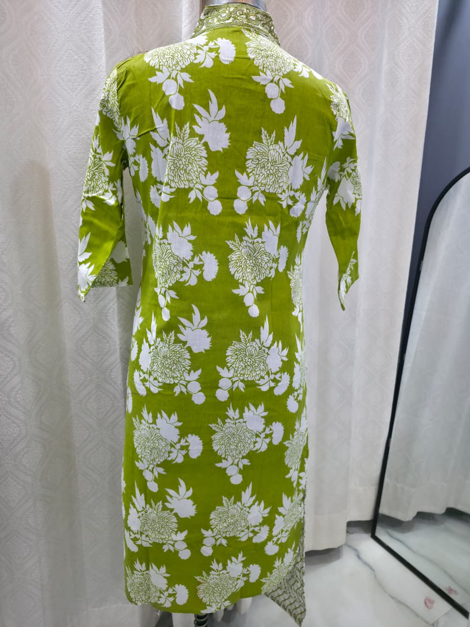 Women's Lime Green Floral Block Print Cotton Kurta Set with Striped Dupatta | Summer Casual Daily Wear Suit