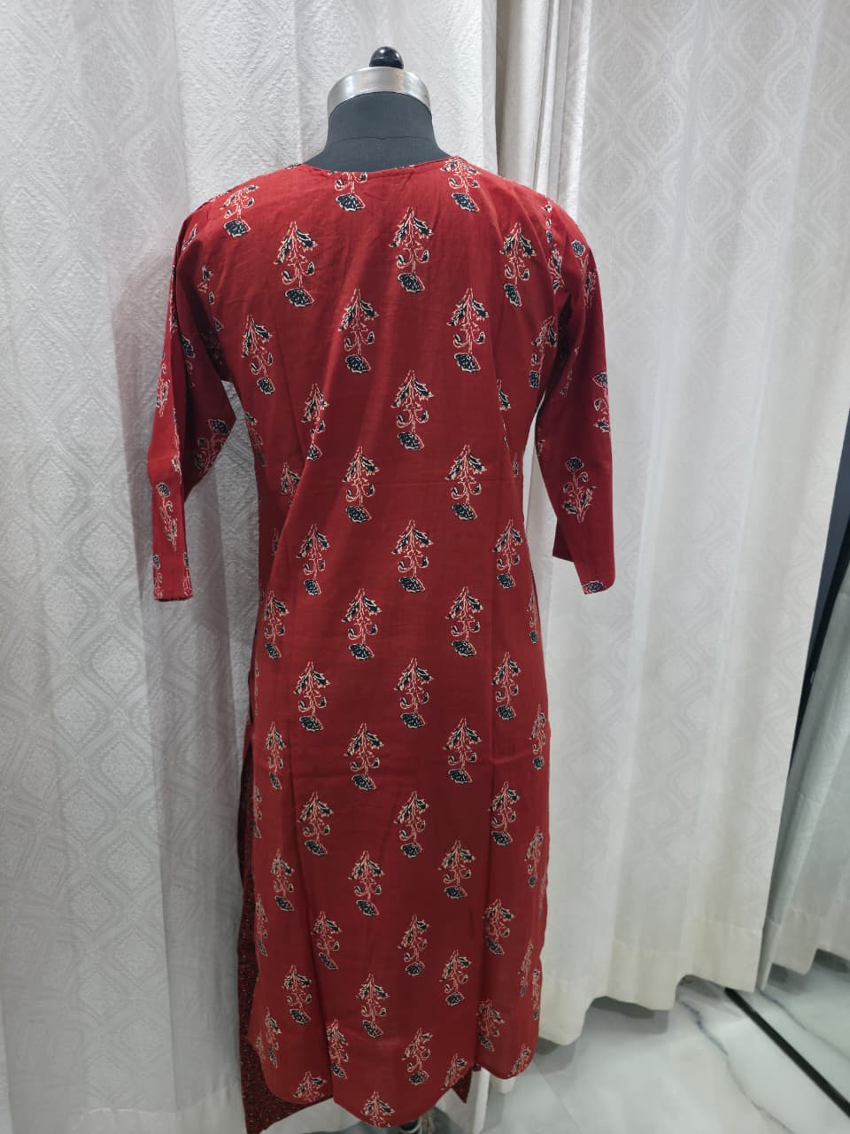 Women's Rust Red Floral Print Cotton Kurta Set with Dupatta | Earthy Tone Daily Wear Ethnic Suit