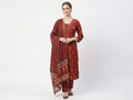 Women's Rust Red Floral Print Cotton Kurta Set with Dupatta | Earthy Tone Daily Wear Ethnic Suit